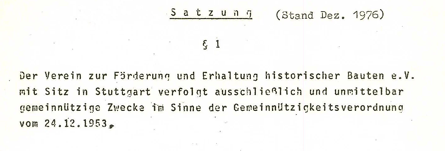Ausschnitt der Satzung vom Dezember 1976: Name und Zweck des Vereins