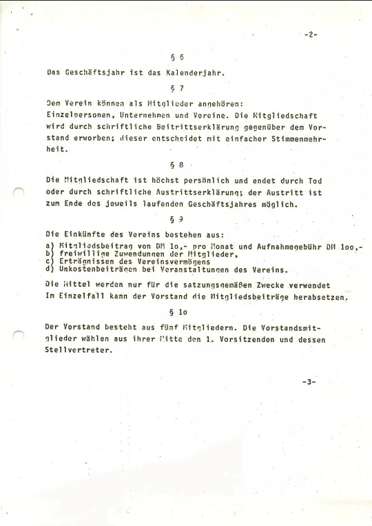 Historische Satzung, gedruckte Seite 2, Paragraphen 6 bis 10